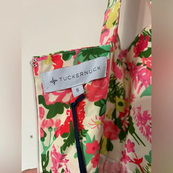Tuckernuck Fiora Pleat Bright Floral Square Neck Midi Spring Easter Dress Size 8 - Picture 7 of 11